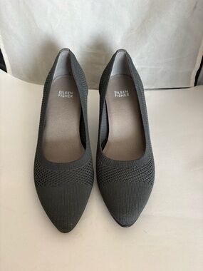 Eileen Fisher Kiss Gray Knit Pointed-Toe Slip-On Pumps 7.5